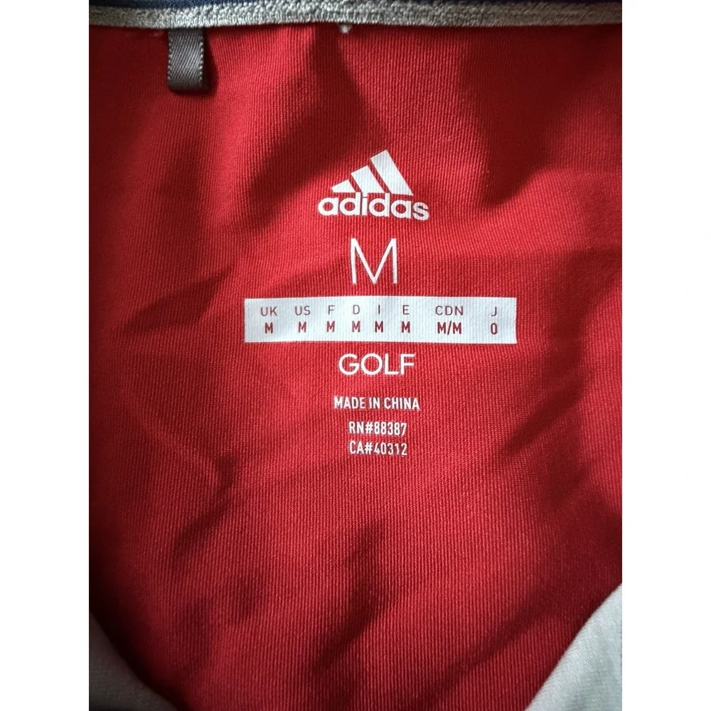 Adidas Golf Short Sleeve Polo Shirt USA Red Gray Striped Logo Medium JBHS